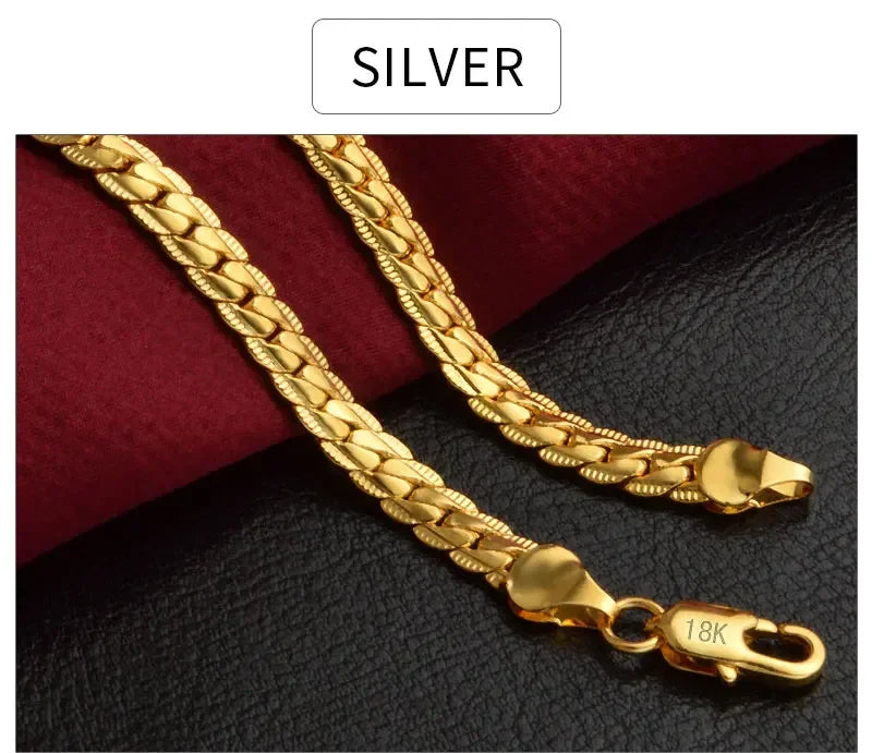 18K Gold Full Sideways Figaro Chain Necklace