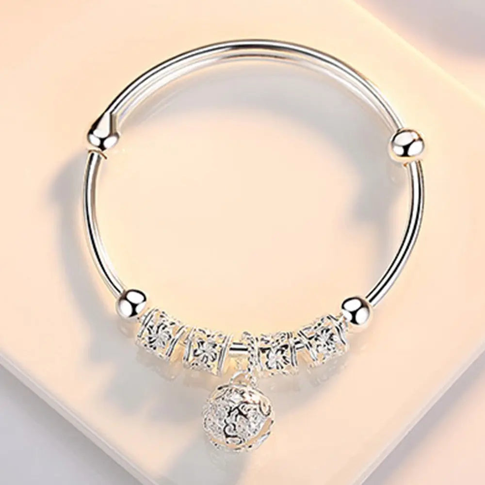 Silver hollow Bells ball bangles adjustable Bracelets