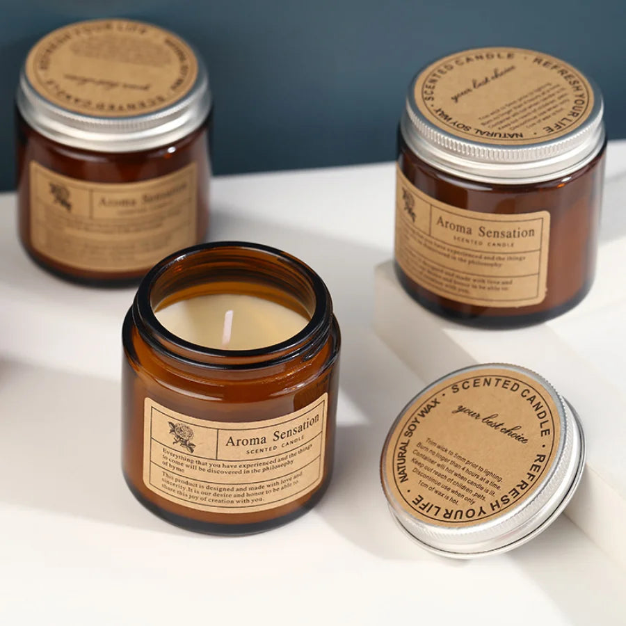 Brown Glass Aromatherapy Candle Smokeless scented