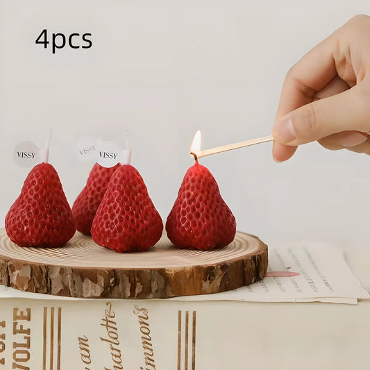 4pcs Strawberry-Shaped Miniature Scented Candles