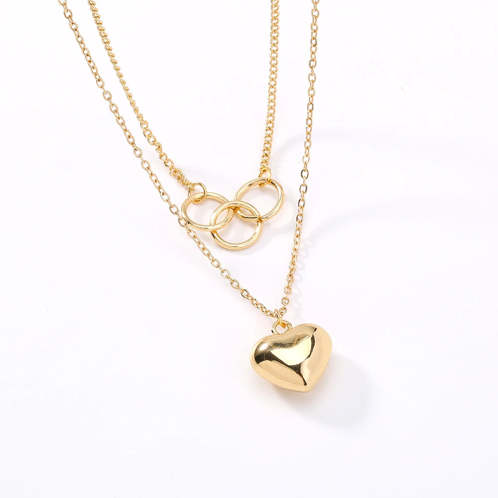 Golden Letter Heart Butterfly Pendant Metal Chain Necklace