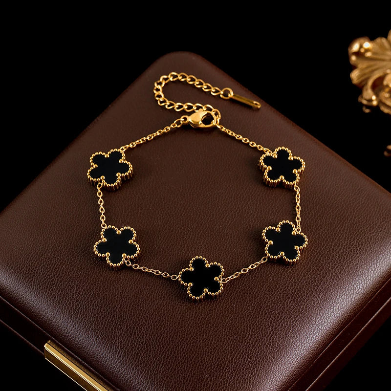 Five Leaf Clover Flower Necklace Bracelet Earrings Set