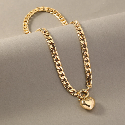 Golden Letter Heart Butterfly Pendant Metal Chain Necklace