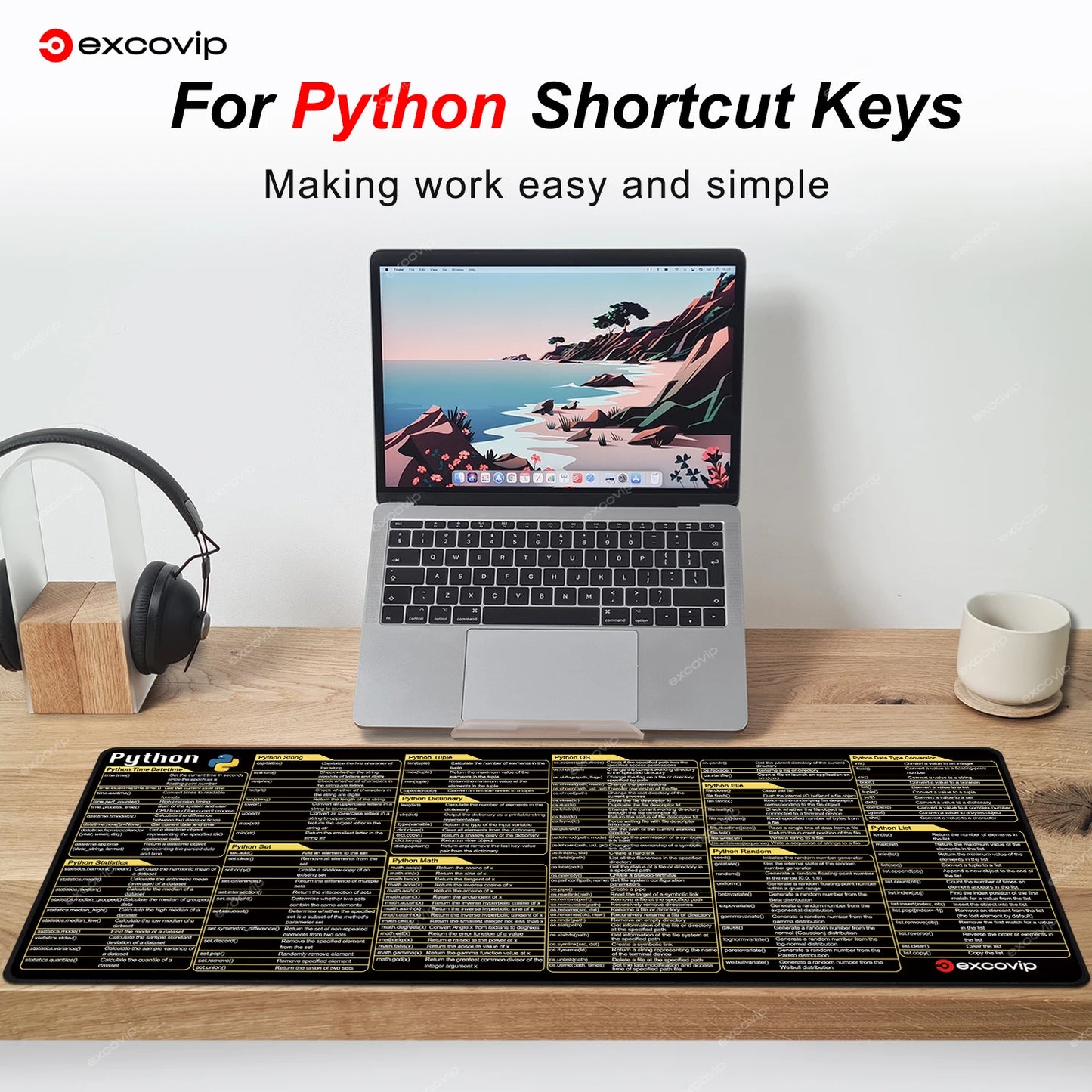 EXCO Python Programing Mouse Pad Large Shortcuts