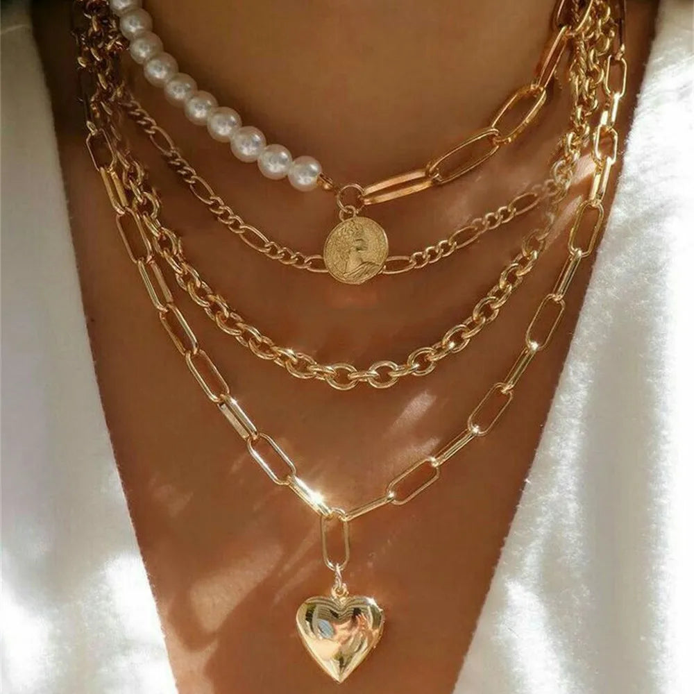 Punk Gold-plate  Head Portrait Coin Pendant Necklace