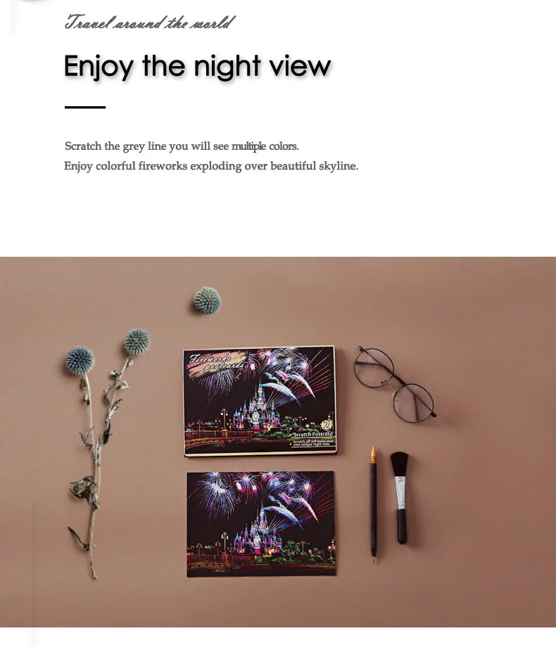 Postcard night scene scratch painting