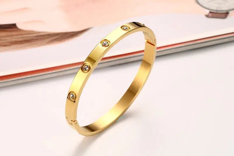 Gold Color Zircon And Cross Nut Nail Bracelet & Bangle