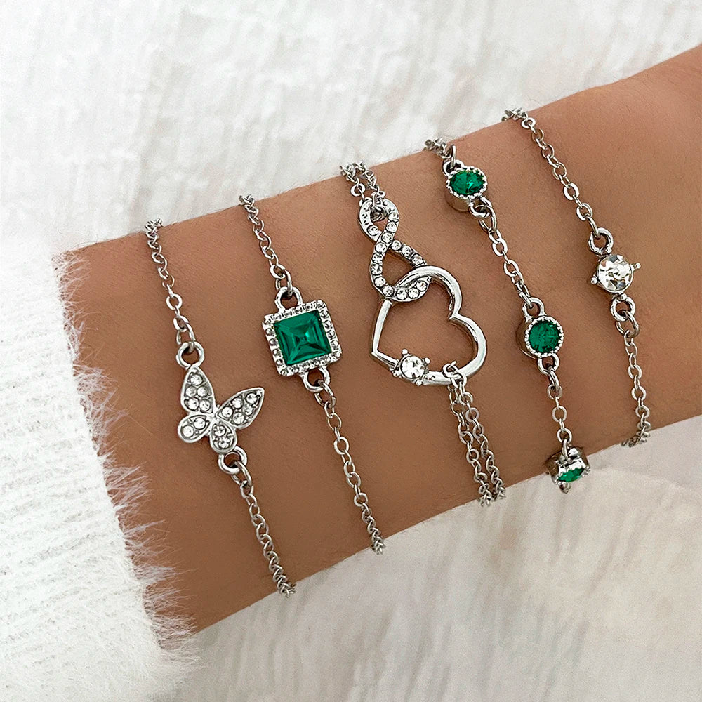 4PCS/Set Fashionable Snake Imitation Gemstone Bangle Rhinestone  Bracelet Set