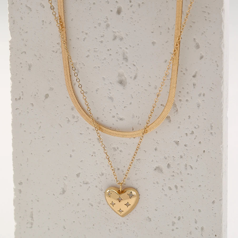 Golden Letter Heart Butterfly Pendant Metal Chain Necklace