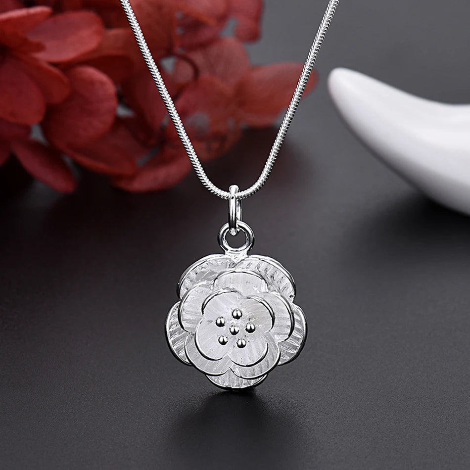 Fine 925 Sterling Silver Charm Flower Necklace Earring