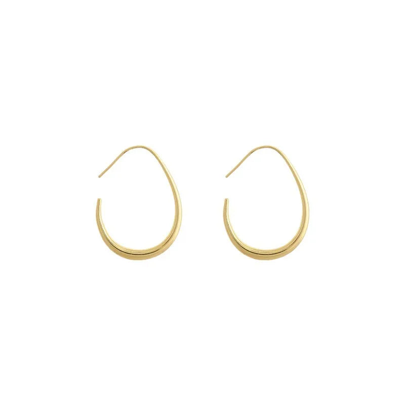925 Silver Needle Geometric Oval Hoop Earrings