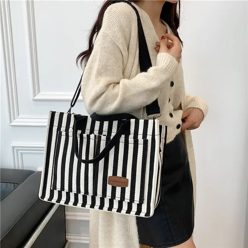 Trendy Striped Canvas Crossbody Bag