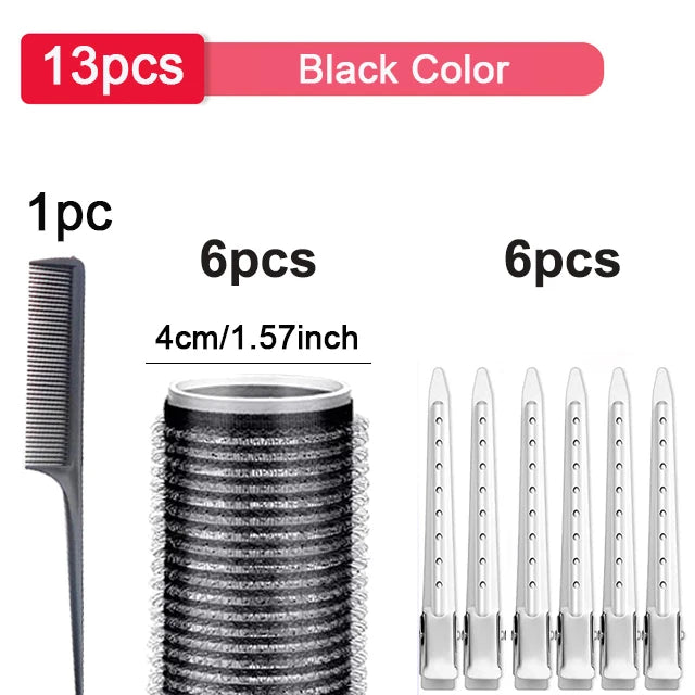 13pcs Black Self Grip Hair Rollers