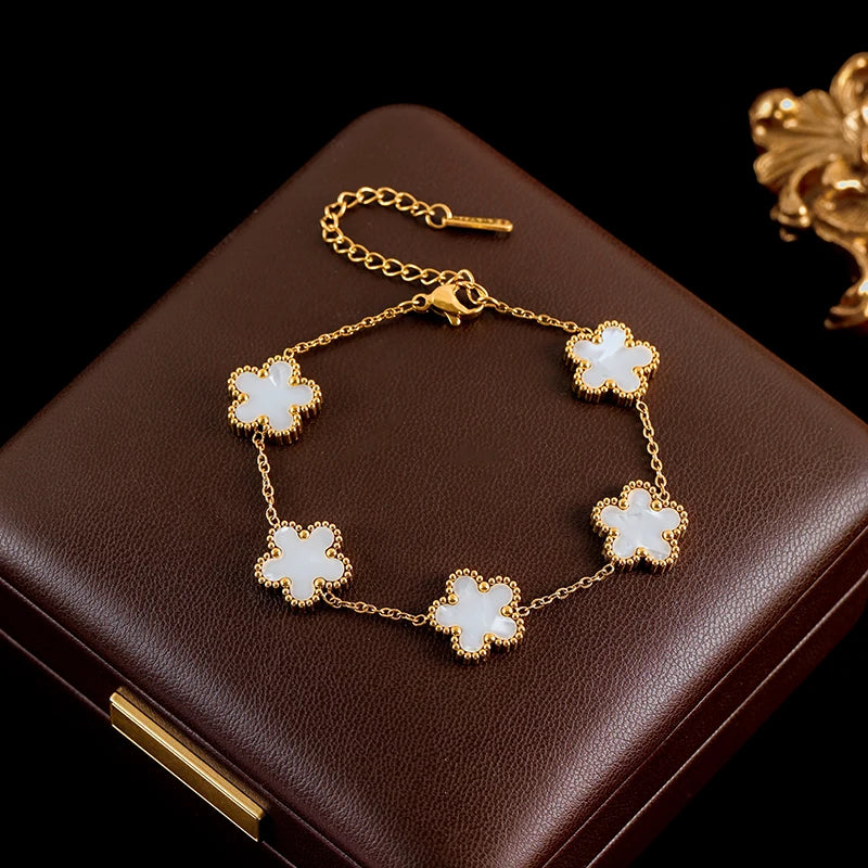 Five Leaf Clover Flower Necklace Bracelet Earrings Set