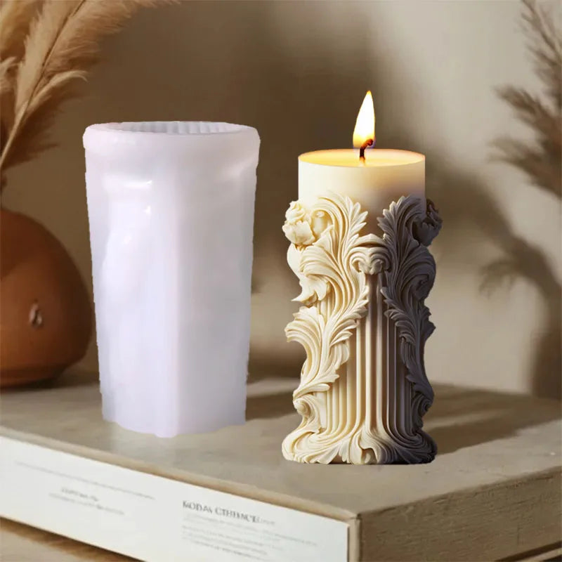 Blooming peony flower relief cylindrical candle silicone mold flower cylinder resin silicone mould Blooming peony gypsum molds
