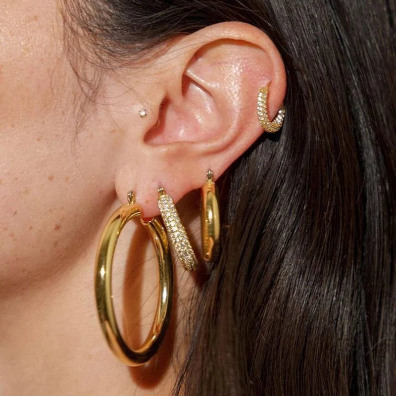 Fashion CZ Zircon Round Huggie Hoop Earrings