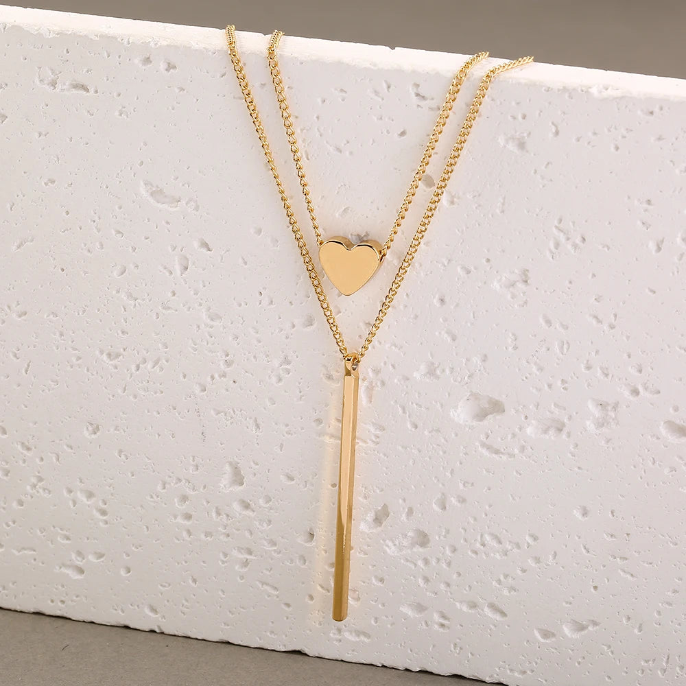 Golden Letter Heart Butterfly Pendant Metal Chain Necklace