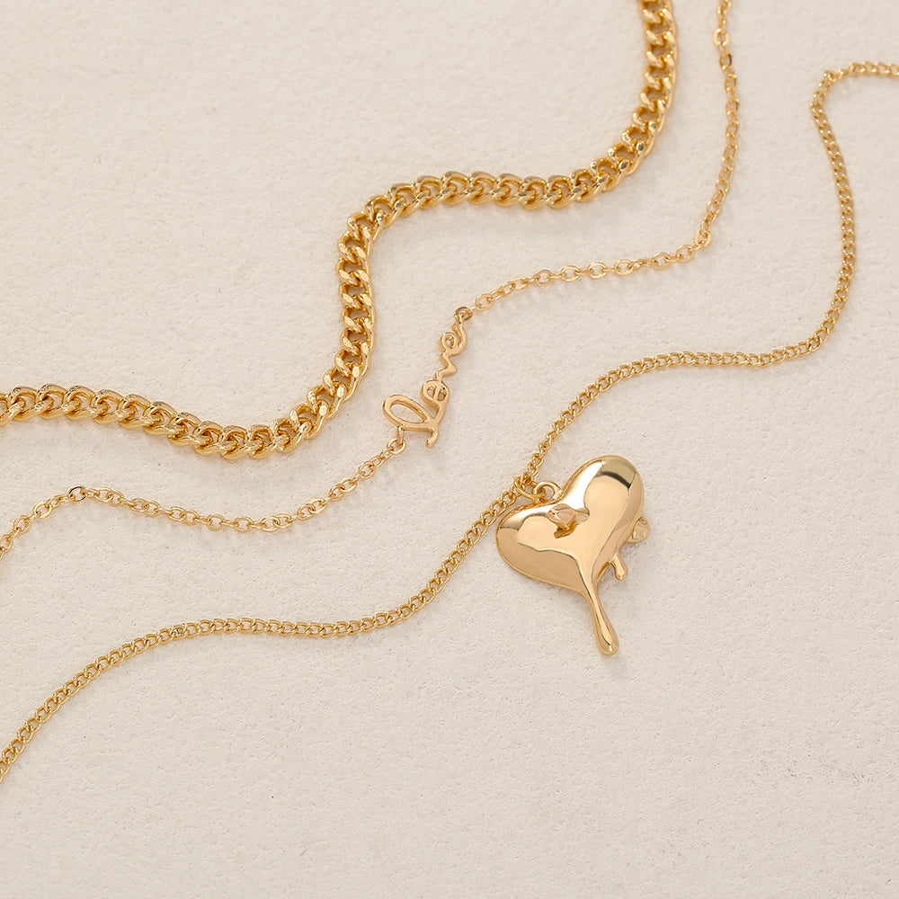 Golden Letter Heart Butterfly Pendant Metal Chain Necklace