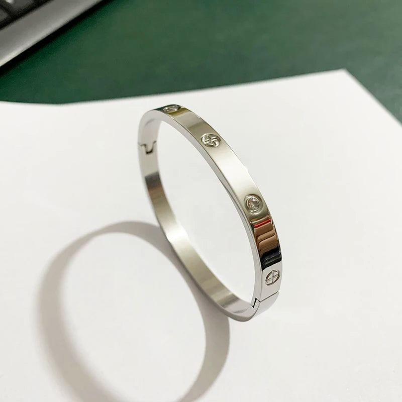 Gold Color Zircon And Cross Nut Nail Bracelet & Bangle