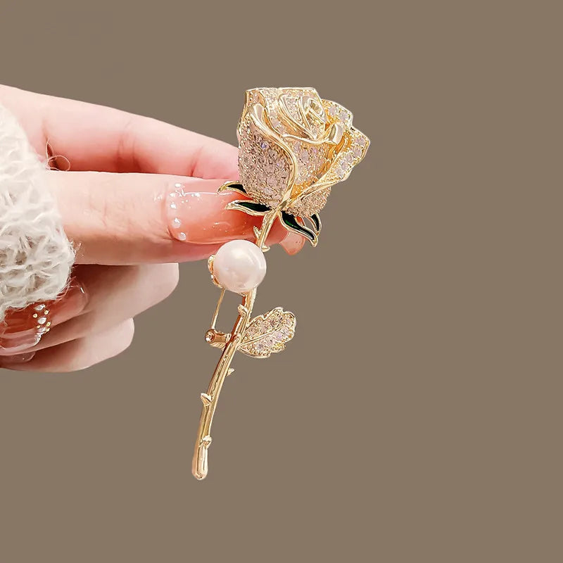 Elegant Gold Color Rose Flower Brooches