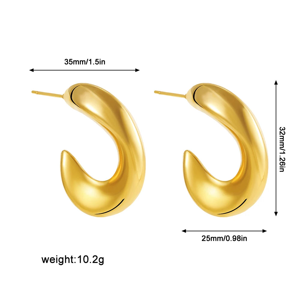 Stainless Steel Smooth Round Tube Chunky Hoop Earrings