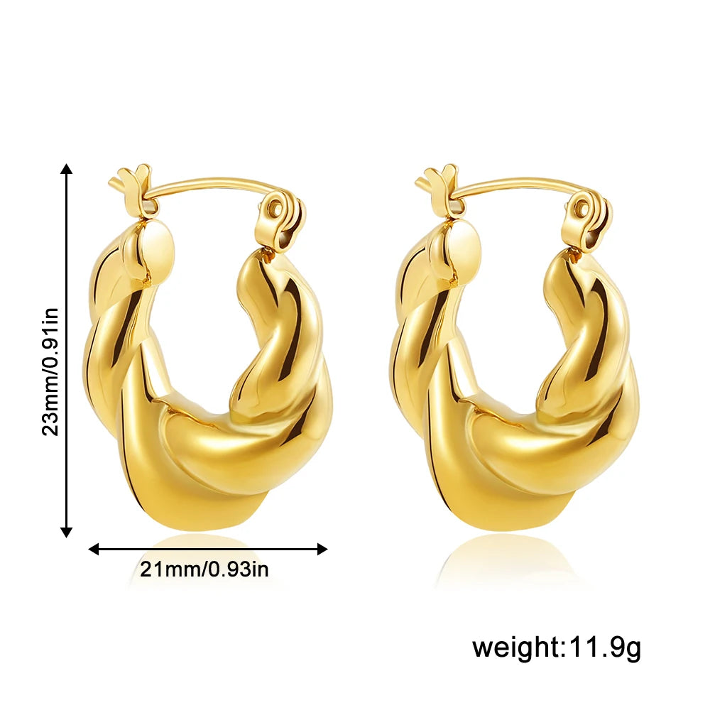 Stainless Steel Smooth Round Tube Chunky Hoop Earrings