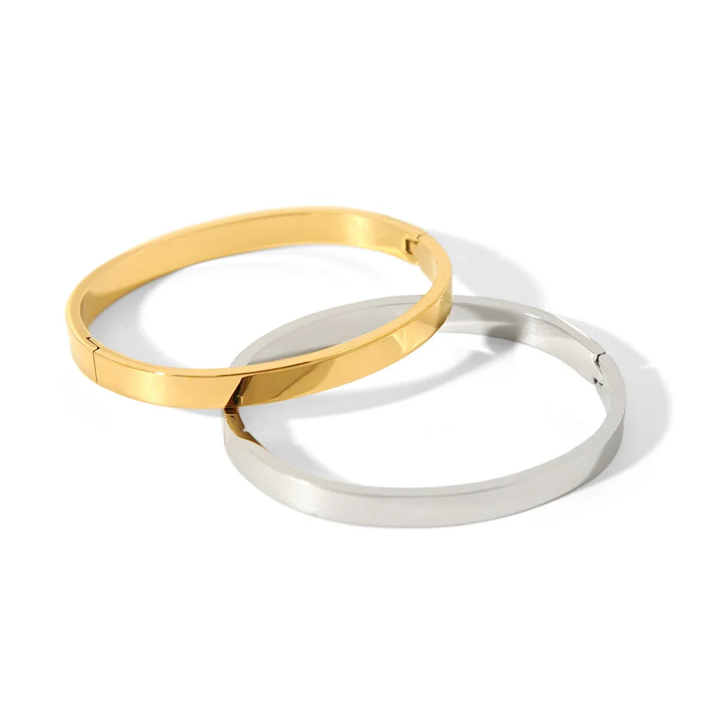 Waterproof Stainless Steel Oval Smooth Bracelet Bangle