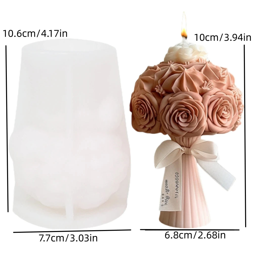 New 3D Rose Bouquet Candle Silicone Mold
