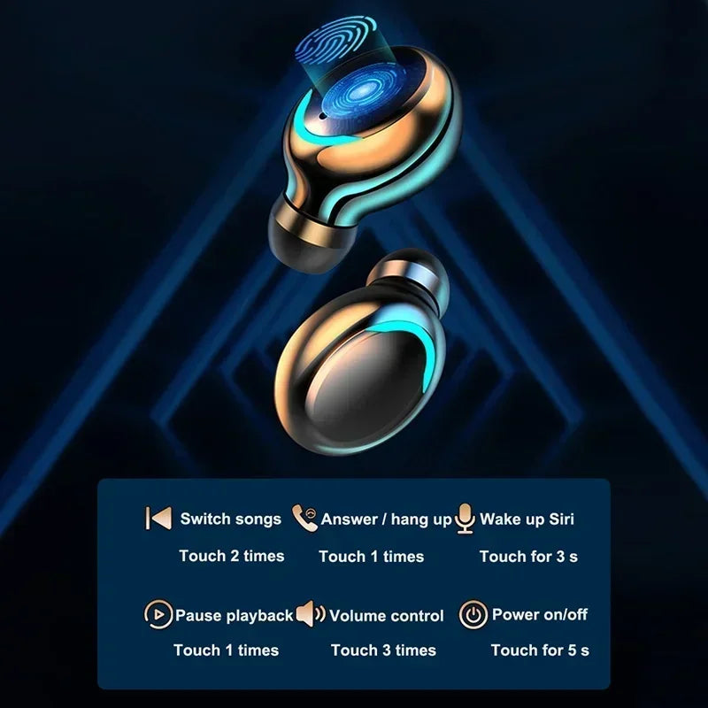 F9 Bluetooth Headphones 9D Stereo High Bass Sport Earphones Hand free Touch Control