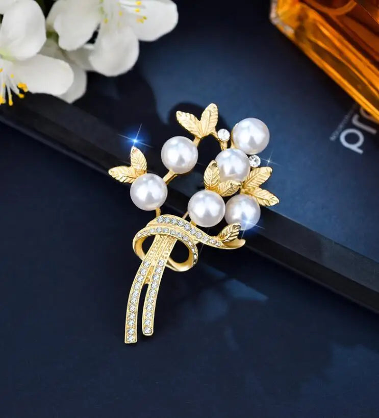 Elegant Gold Color Rose Flower Brooches