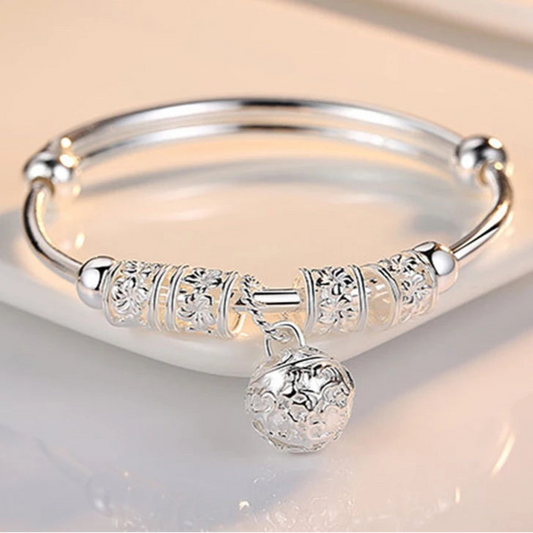 Silver hollow Bells ball bangles adjustable Bracelets