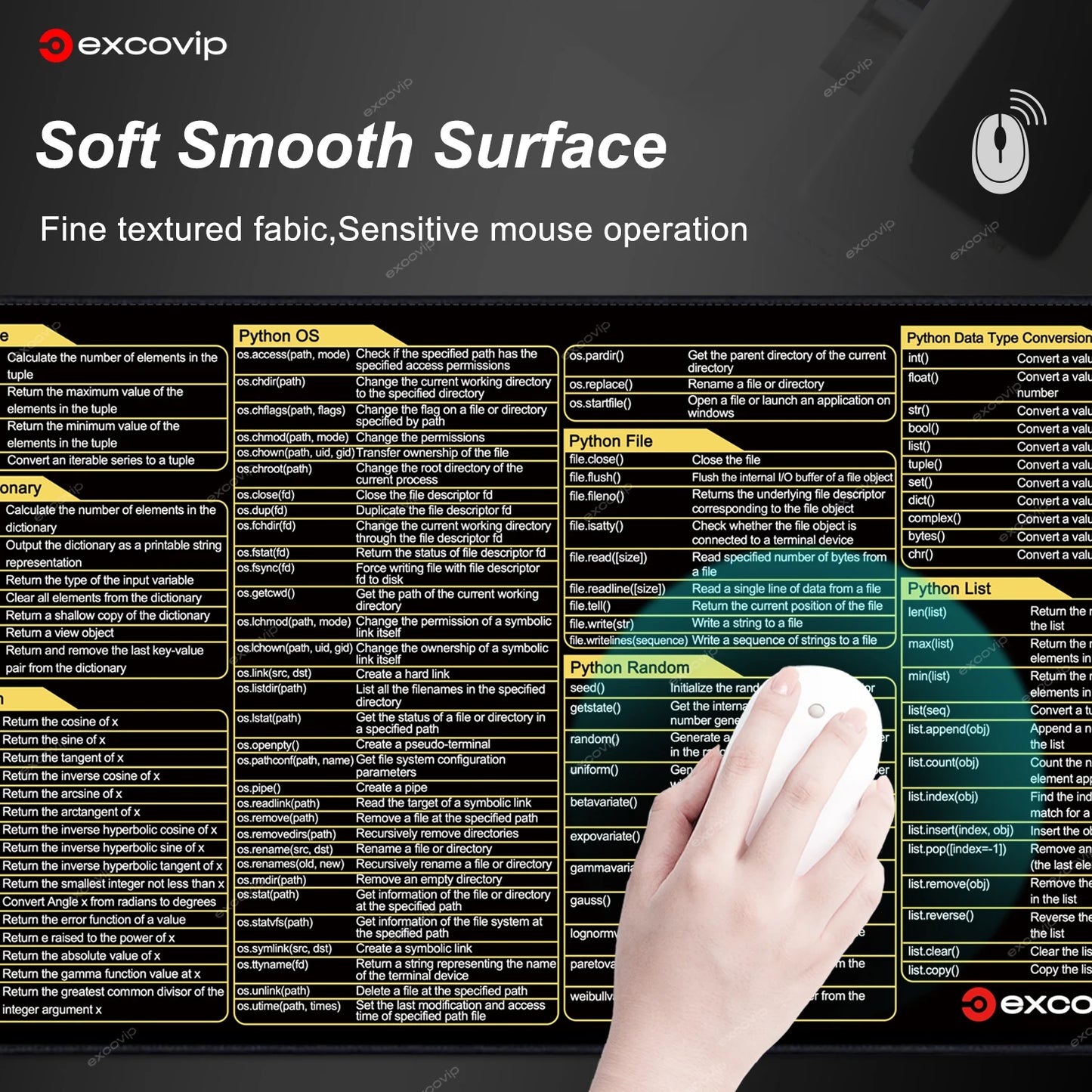 EXCO Python Programing Mouse Pad Large Shortcuts