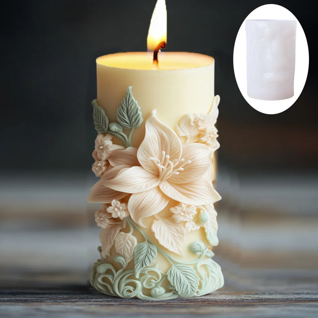 Blooming peony flower relief cylindrical candle silicone mold flower cylinder resin silicone mould Blooming peony gypsum molds