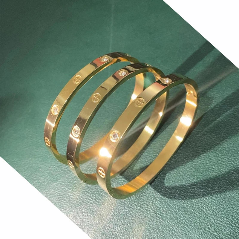 Gold Color Zircon And Cross Nut Nail Bracelet & Bangle