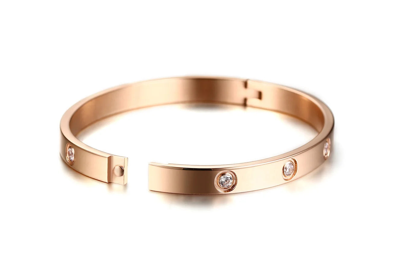 Gold Color Zircon And Cross Nut Nail Bracelet & Bangle