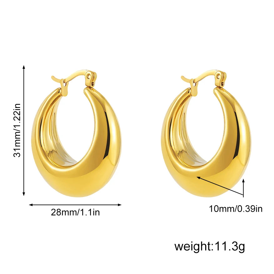 Stainless Steel Smooth Round Tube Chunky Hoop Earrings