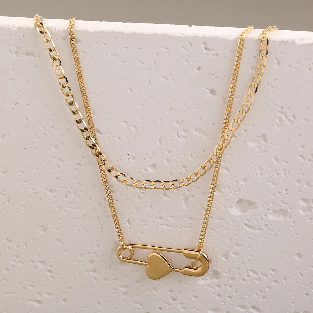 Golden Letter Heart Butterfly Pendant Metal Chain Necklace