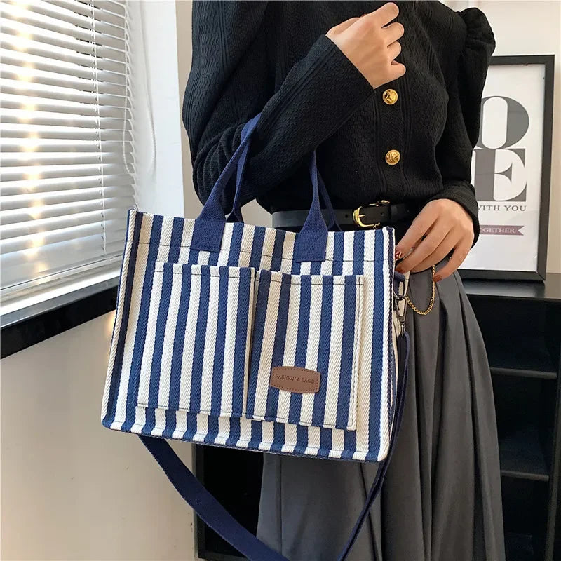Trendy Striped Canvas Crossbody Bag