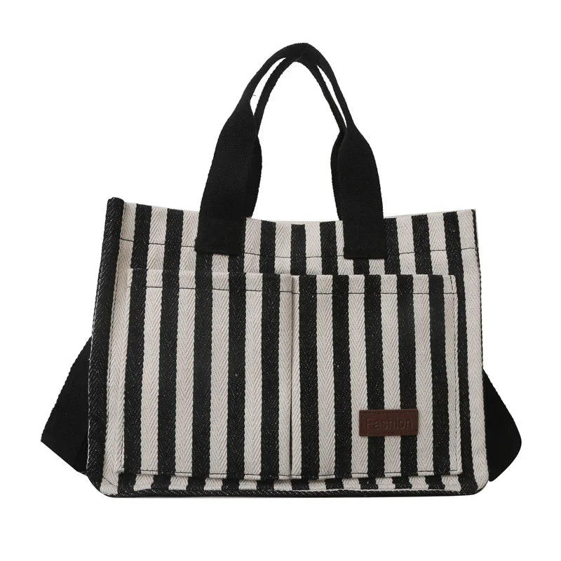 Trendy Striped Canvas Crossbody Bag