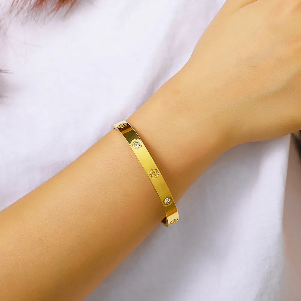 Gold Color Zircon And Cross Nut Nail Bracelet & Bangle