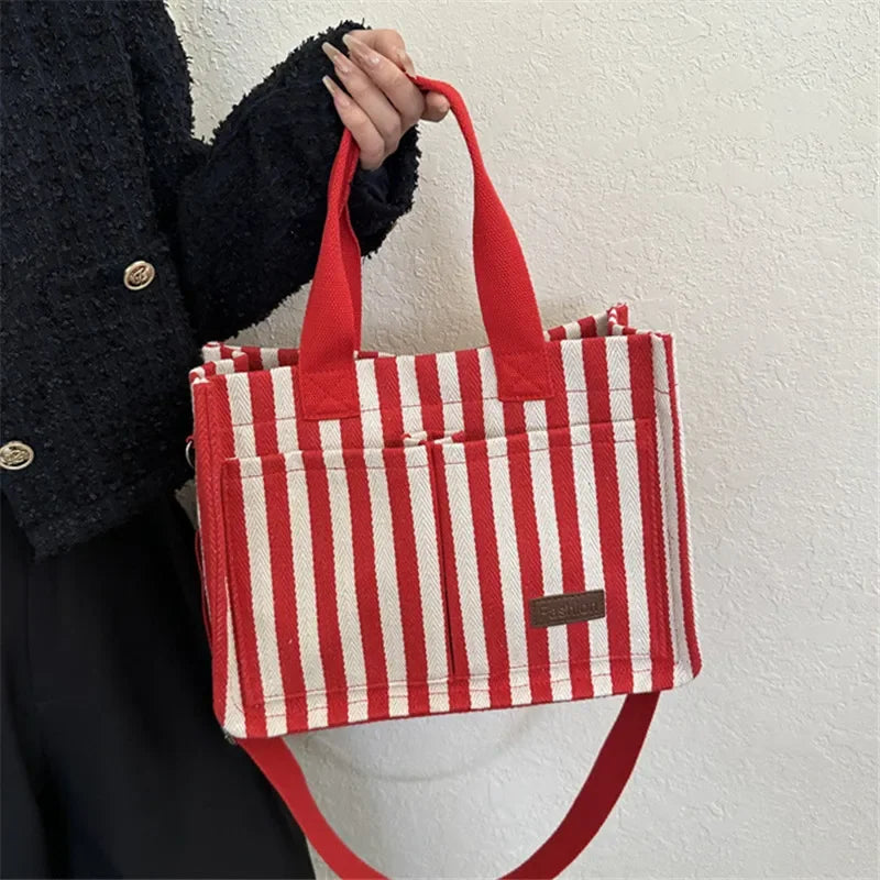 Trendy Striped Canvas Crossbody Bag