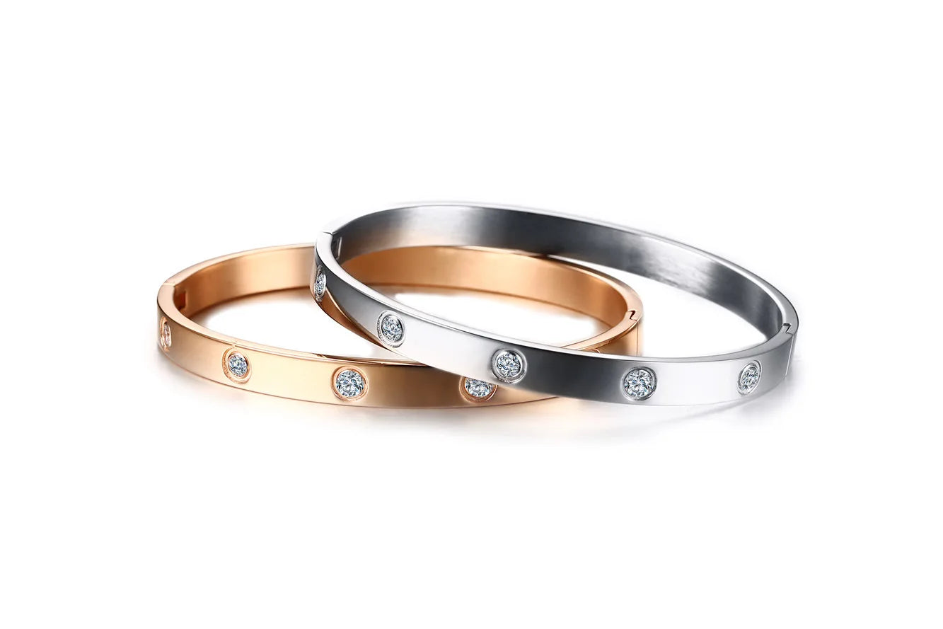 Gold Color Zircon And Cross Nut Nail Bracelet & Bangle
