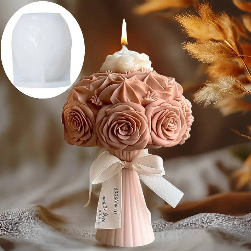 New 3D Rose Bouquet Candle Silicone Mold