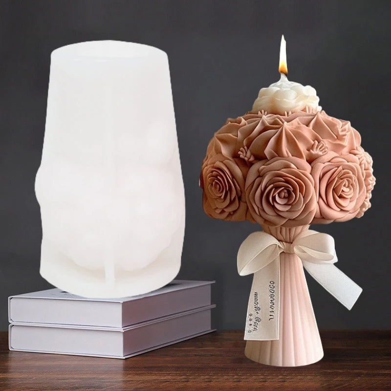 New 3D Rose Bouquet Candle Silicone Mold