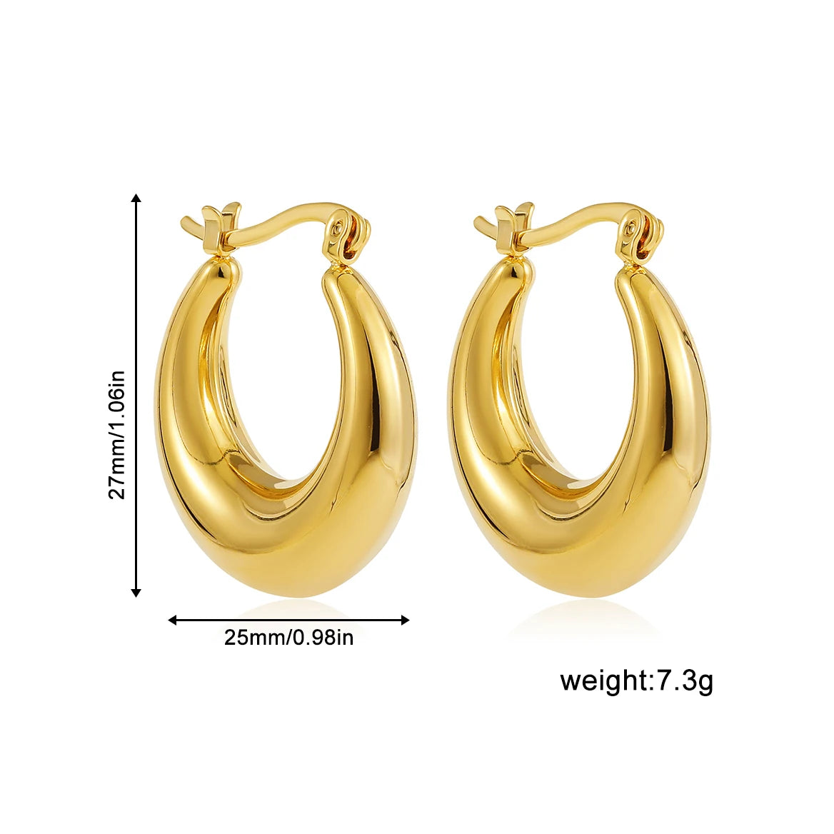 Stainless Steel Smooth Round Tube Chunky Hoop Earrings