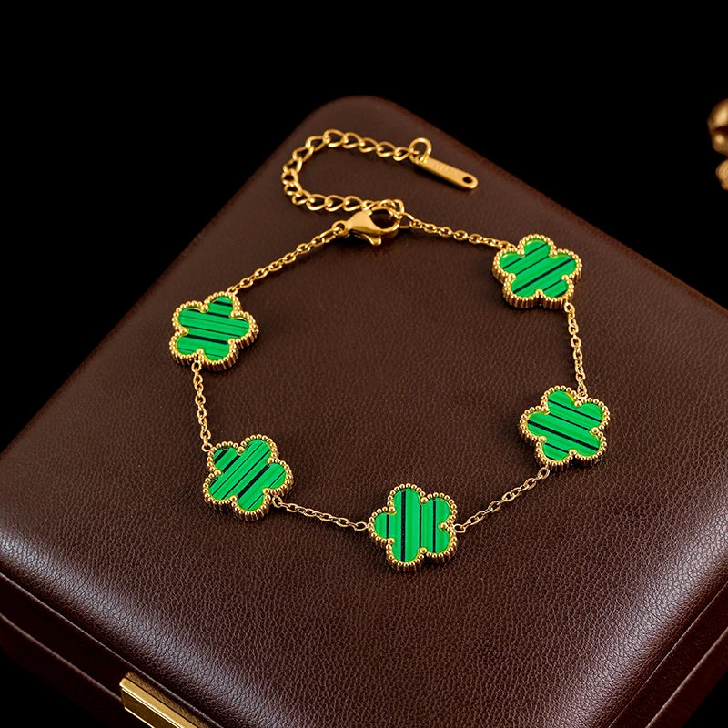 Five Leaf Clover Flower Necklace Bracelet Earrings Set