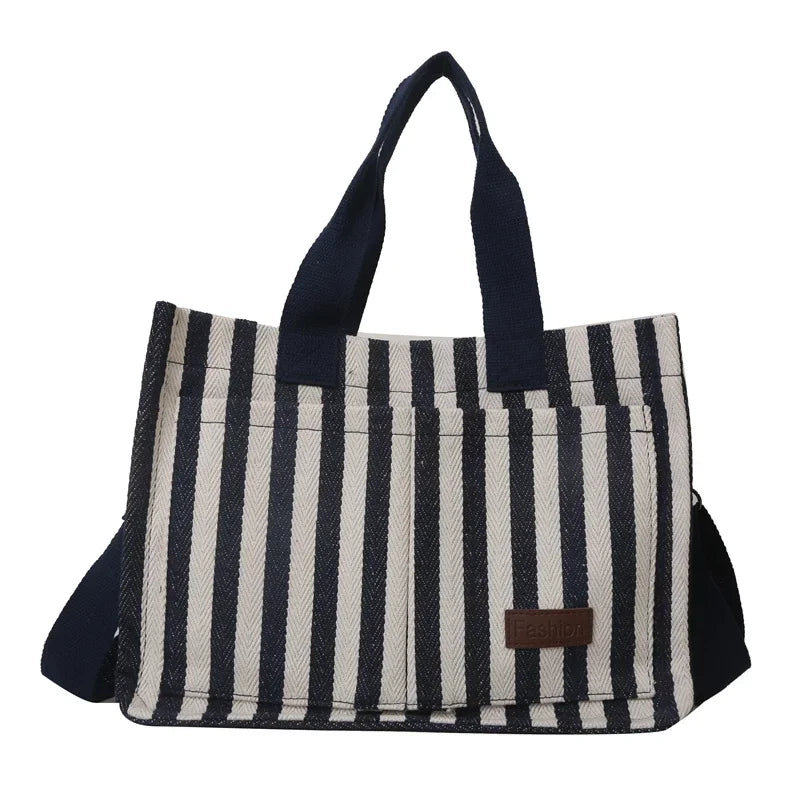 Trendy Striped Canvas Crossbody Bag