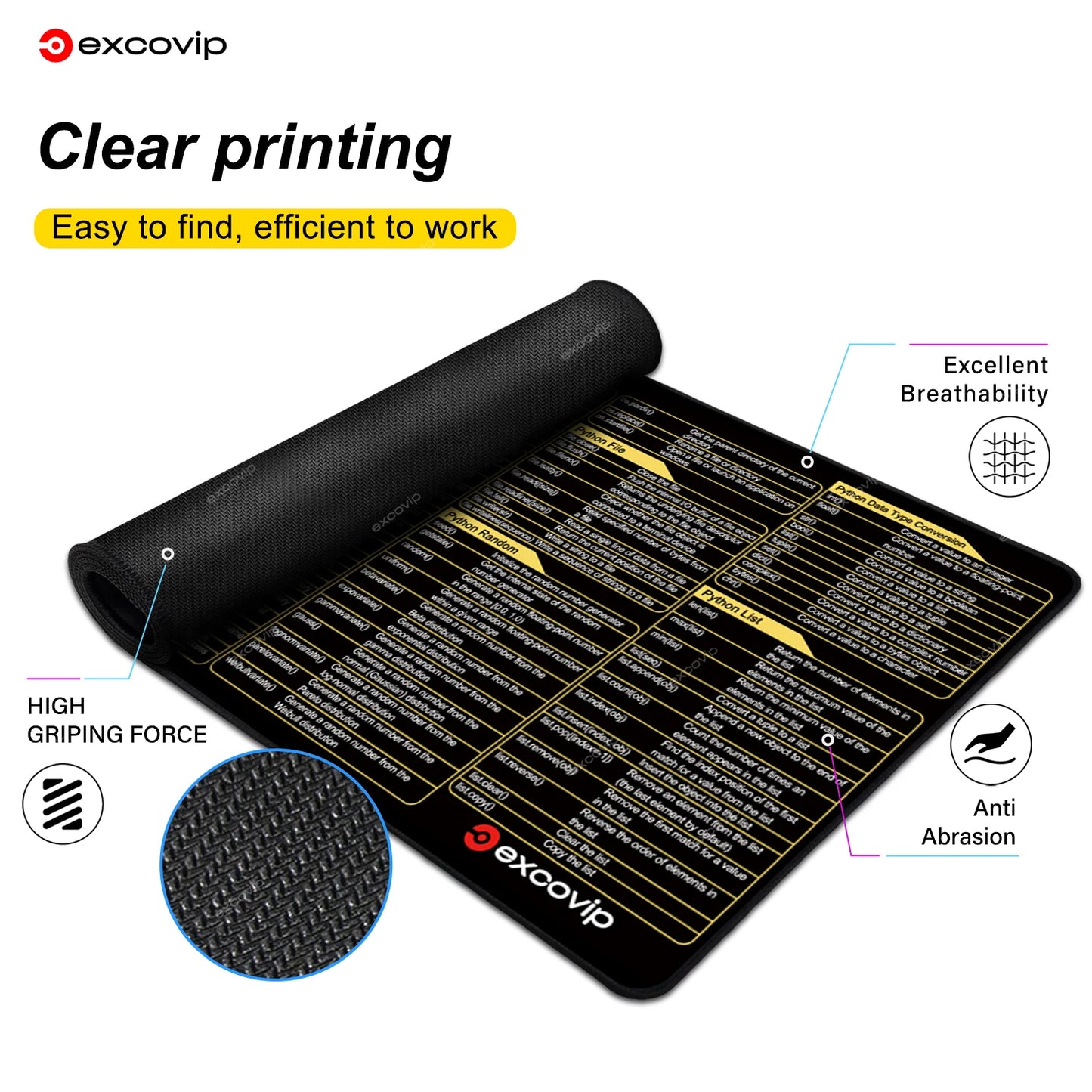 EXCO Python Programing Mouse Pad Large Shortcuts