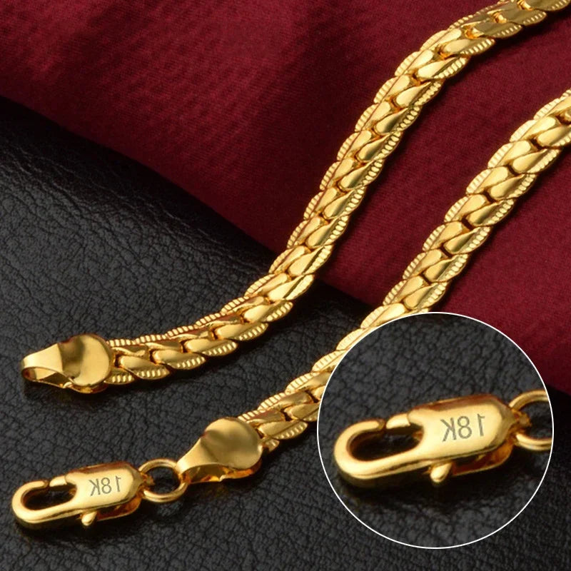 18K Gold Full Sideways Figaro Chain Necklace