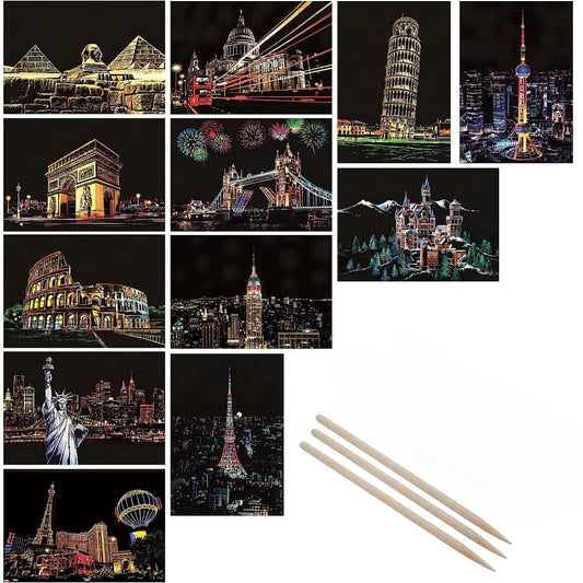 Postcard night scene scratch painting
